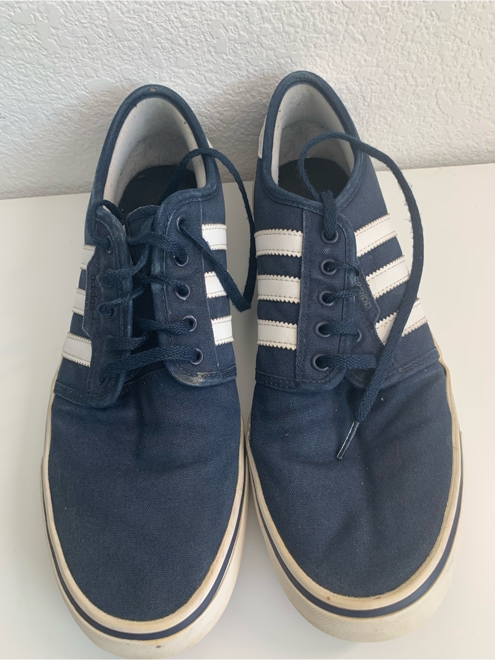 adidas Navy Canvas Low-Top Sneakers with White Stripes